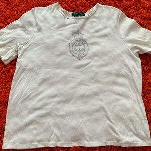 LAUREN BY RALPH LAUREN WHITE T-SHIRT FRON RHINESTONES LOGO PLUS SIZE 1X